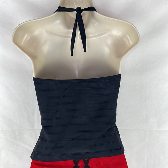 Black Tankini Halter Top & Red Black Tribal Print Sating Wrap Set - Picture 5 of 8